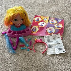 Sunny Styling Head with Accessories. Crimper, hair brush and barrettes.